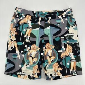 Loudmouth Golf Shorts Mens Size 38 Galaxy Girl Pinup Space Age Blue Summer